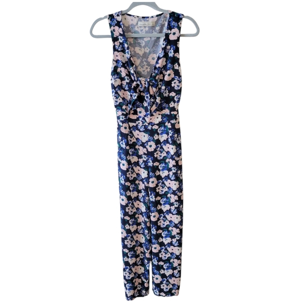Abercrombie & Fitch Blue Floral Wide Leg Crop Jumpsuit Size Small‎